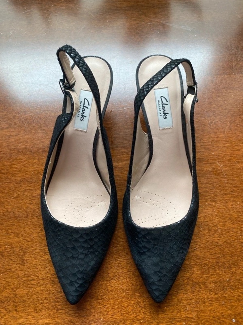 Clarks Black Textured Pointed Slingback Heels